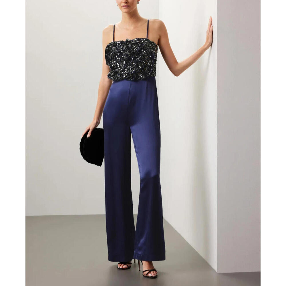 RTR Badgley Mischka Rose Sequin Jumpsuit Spaghetti Strap-  Size 6 retail $660